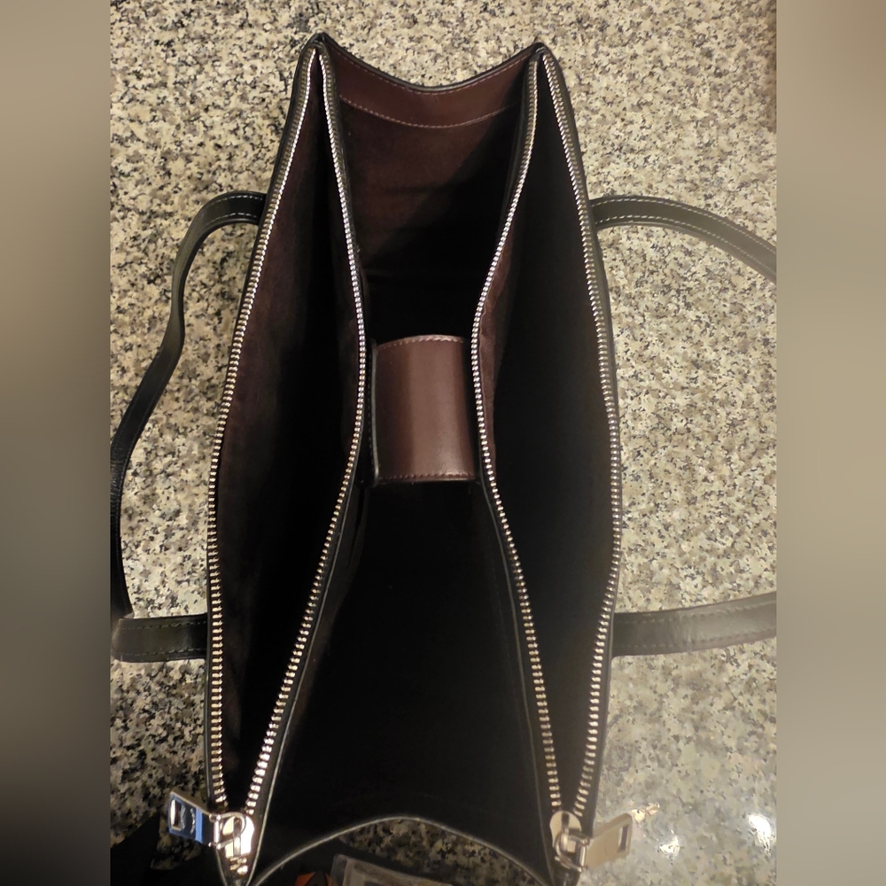 Coach Midnight Black Leather Nina Tote Aka Work Tote - Picture 5 of 6